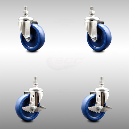Service Caster 4 Inch 316SS Solid Polyurethane Swivel 10mm Threaded Stem Caster Brake, 2PK SCC-SS316TS20S414-SPUS-M1015-2-TLB-2